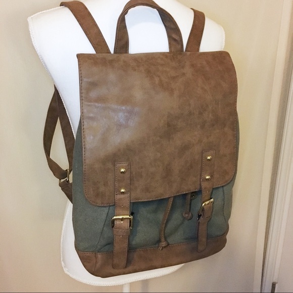 American Eagle Outfitters Handbags - AEO | Olive Canvas & Leather Backpack